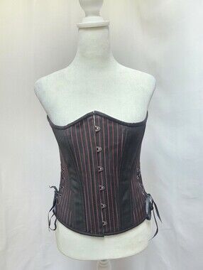 Timeless Trends Steel Boned Full Bust Corset Black Red Pinstripe Size 26